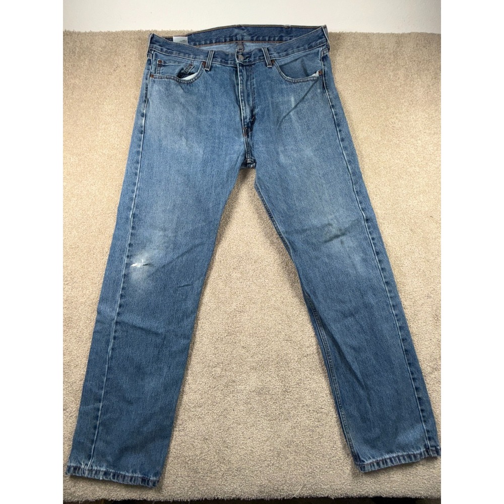 Levi's 505 Regular Fit Jeans Men 38x34 Blue Denim Straight Medium Wash Distress